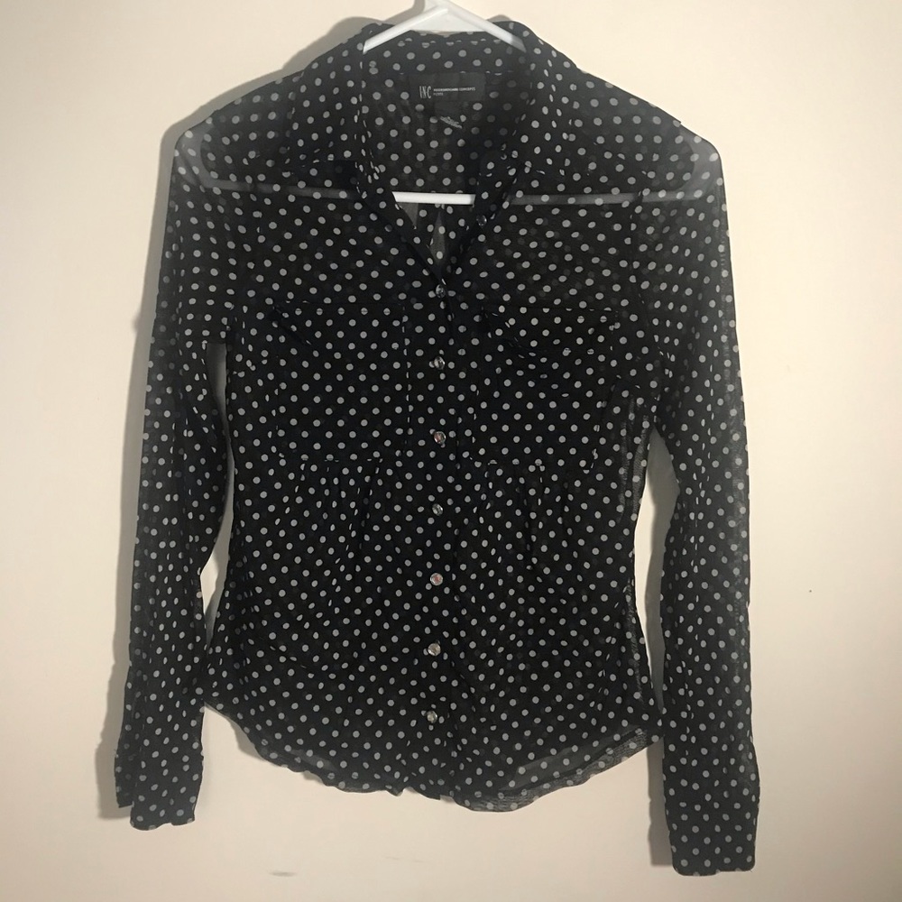 INC mesh polkadot shirt
